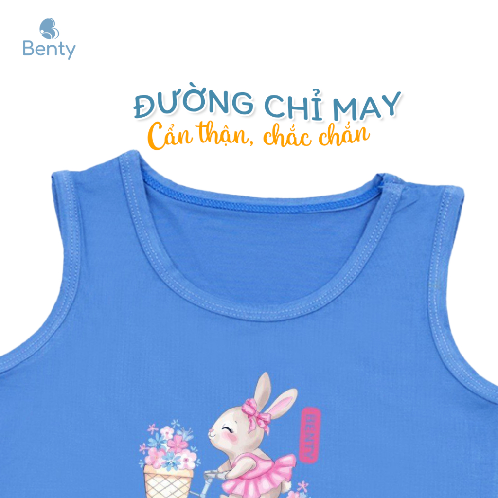 Bộ ba lỗ cotton cao cấp thấm hút mồ hôi in hình thỏ BENTY BT014, quần áo trẻ em bé trai, bé gái