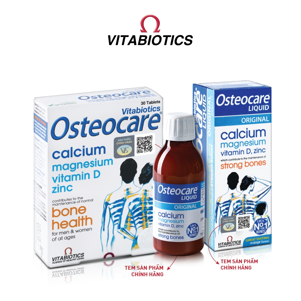 Bộ Sản Phẩm Vitabiotics OSTEOCARE Giúp Xương Chắc Khỏe, Viên Uống Cho Người Lớn 30 Viên, Siro Cho Bé 200ml