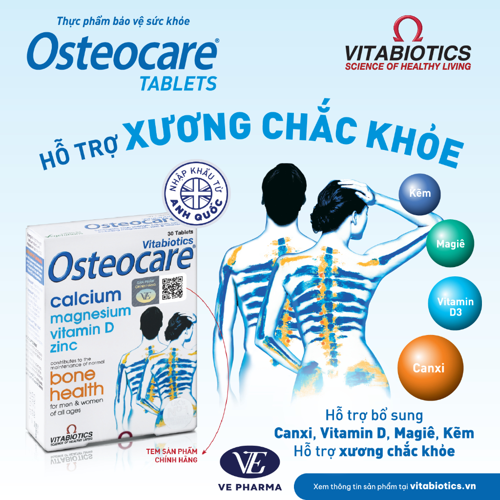 Bộ Sản Phẩm Vitabiotics OSTEOCARE Giúp Xương Chắc Khỏe, Viên Uống Cho Người Lớn 30 Viên, Siro Cho Bé 200ml