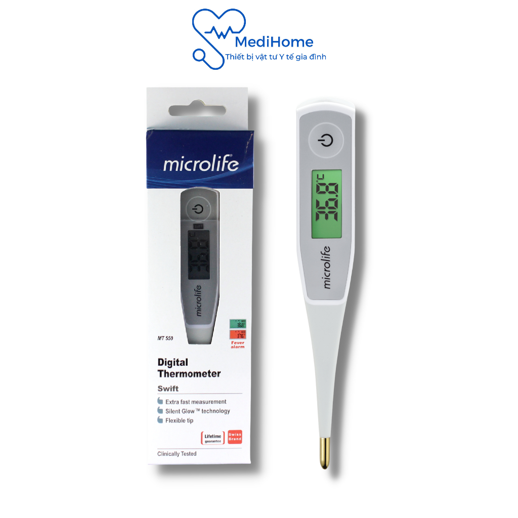 Nhiệt kế điện tử Microlife MT550 chống thấm nước KHÔNG thuỷ ngân, đo chính xác trong 10s - MediHome