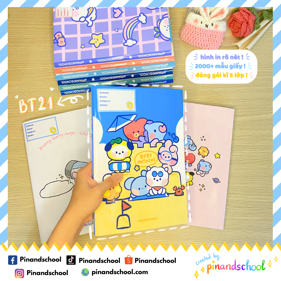 Giấy Bao Tập BT21 Đáng iu - Giấy bóng dày chất lượng, hình in rõ nét, màu sắc tươi tắn | Pinandschool