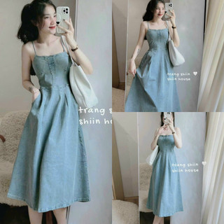 Đầm váy nữ 2 dây đơn giản với tôn màu sang trọng dành cho các nàng diện đi chơi, đi tiệc, thời trang nữ MOON