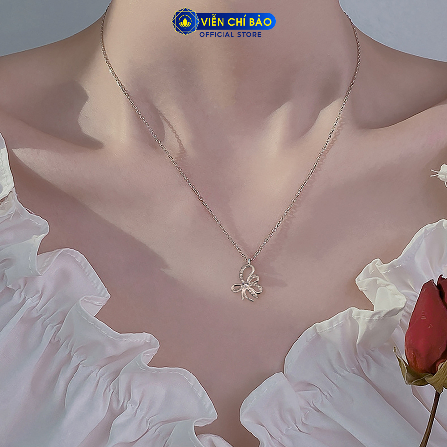 Dây chuyền bạc nữ hình nơ đính đá chất liệu bạc 925 thời trang phụ kiện trang sức Viễn Chí Bảo D400471