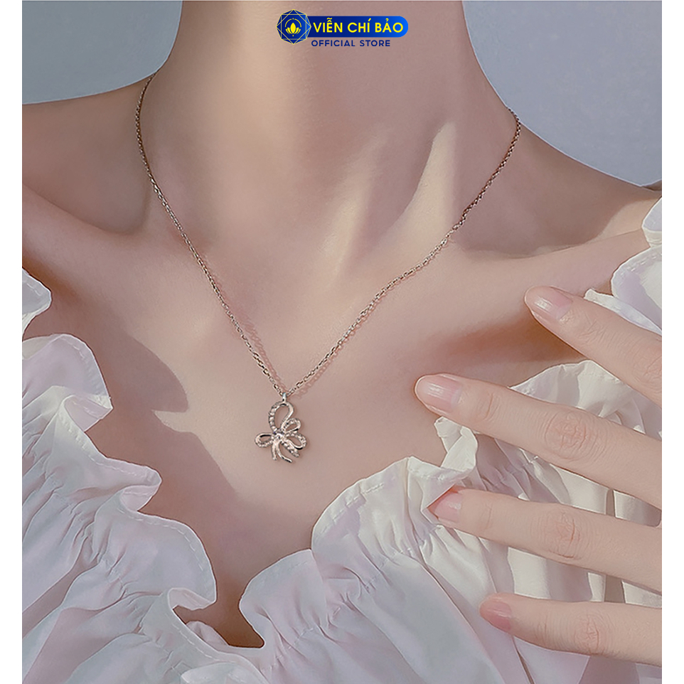 Dây chuyền bạc nữ hình nơ đính đá chất liệu bạc 925 thời trang phụ kiện trang sức Viễn Chí Bảo D400471