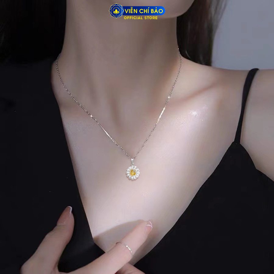 Dây chuyền bạc nữ mặt Daisy đính đá chất liệu bạc 925 thời trang phụ kiện trang sức nữ thương hiệu Viễn Chí Bảo D400655