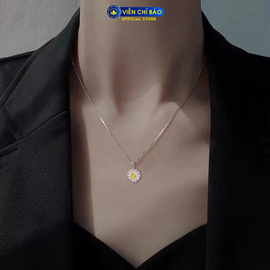 Dây chuyền bạc nữ mặt Daisy đính đá chất liệu bạc 925 thời trang phụ kiện trang sức nữ thương hiệu Viễn Chí Bảo D400655