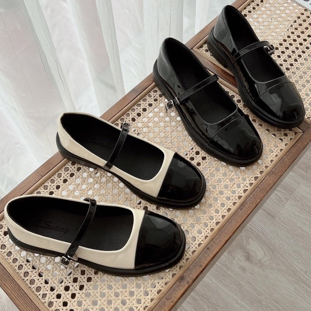 Giày bup bê nữ mary jane da bóng đế cao 3,5cm mã 004