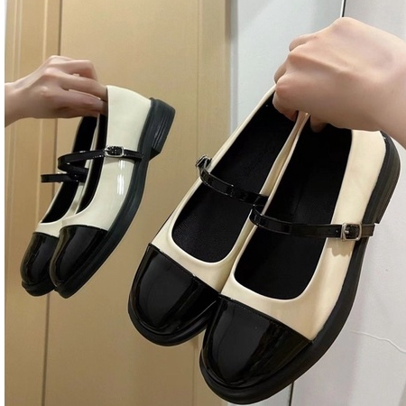 Giày bup bê nữ mary jane da bóng đế cao 3,5cm mã 004