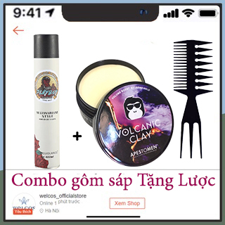 Combo gôm xịt tóc + sáp vuốt tóc volcanic
