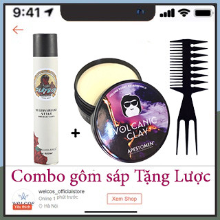 Combo gôm xịt tóc + sáp vuốt tóc volcanic(Tặng kèm lược)