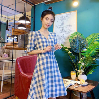 Đầm caro cổ V nút bọc 2 màu (kèm hình thật)