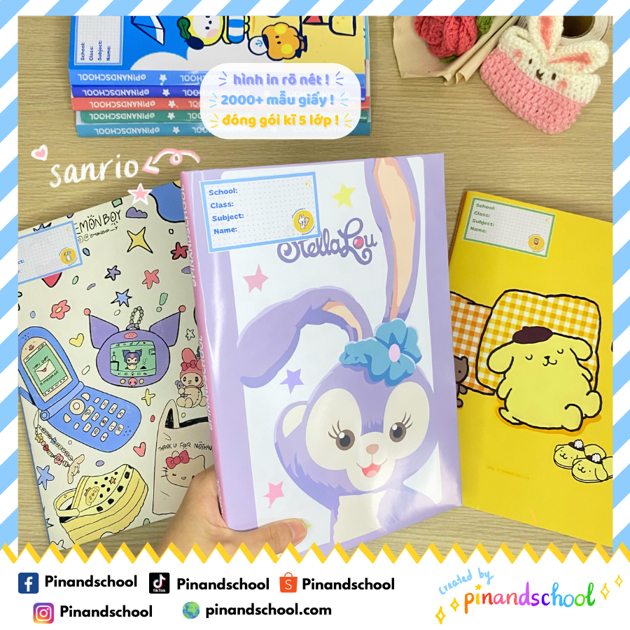Set 5 Tấm Giấy Bao Tập Sanrio, Lotso Dễ Thương - Giấy bóng dày chất lượng, hình in rõ nét tươi tắn | Pinandschool