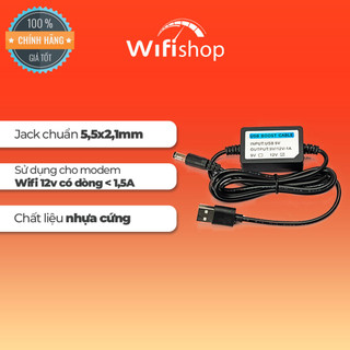 Cáp Chuyển Đổi 5V USB sang 5V / 9V / 12V Loại đầu to 5,5x2,1mm (Mất điện vẫn có Mạng & WiFi)