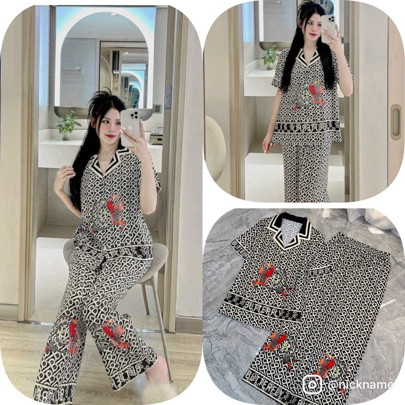 Bộ Lụa Mặc Nhà Pijama Nữ Tay Ngắn Quần Dài Họa Tiết Đỏ Đen Chất Lụa Cao Cấp Mát Mềm Mịn LovelyPhan Pijama