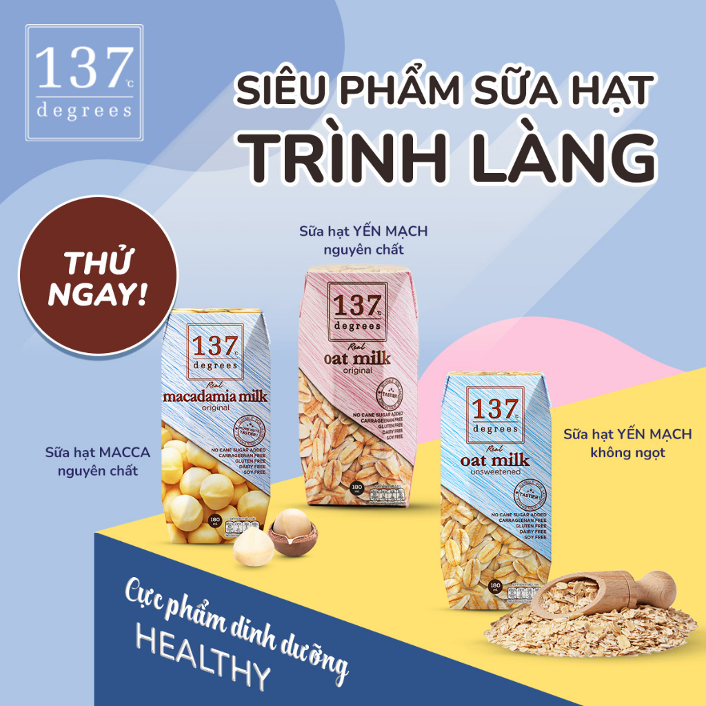 LỐC 3 HỘP SỮA HẠT YẾN MẠCH NGUYÊN CHẤT OAT MILK ORIGINAL 137 DEGREES 180ML