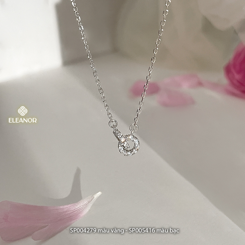 Dây chuyền nữ bạc 925 Eleanor Accessories đính đá mặt hình tròn kép phụ kiện trang sức 4279