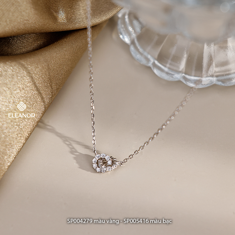 Dây chuyền nữ bạc 925 Eleanor Accessories đính đá mặt hình tròn kép phụ kiện trang sức 4279