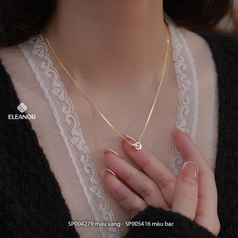 Dây chuyền nữ bạc 925 Eleanor Accessories đính đá mặt hình tròn kép phụ kiện trang sức 4279