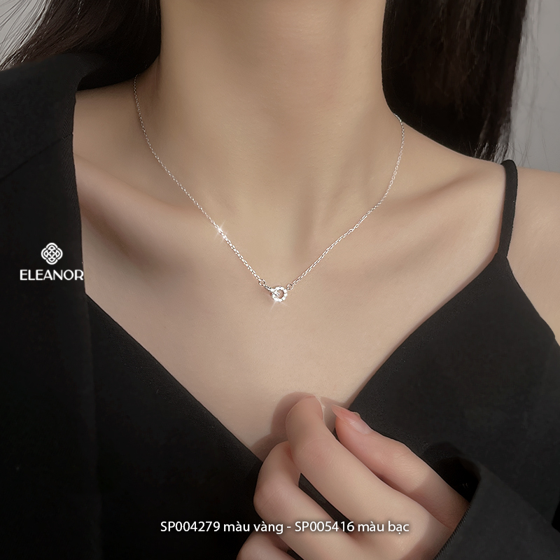 Dây chuyền nữ bạc 925 Eleanor Accessories đính đá mặt hình tròn kép phụ kiện trang sức 4279