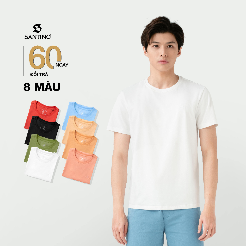 Áo Thun Nam Cổ Tròn Basic Cao Cấp SANTINO Chất Cotton, Co Giãn Mềm Mại, Chuẩn Phom Trẻ Trung Năng Động E801