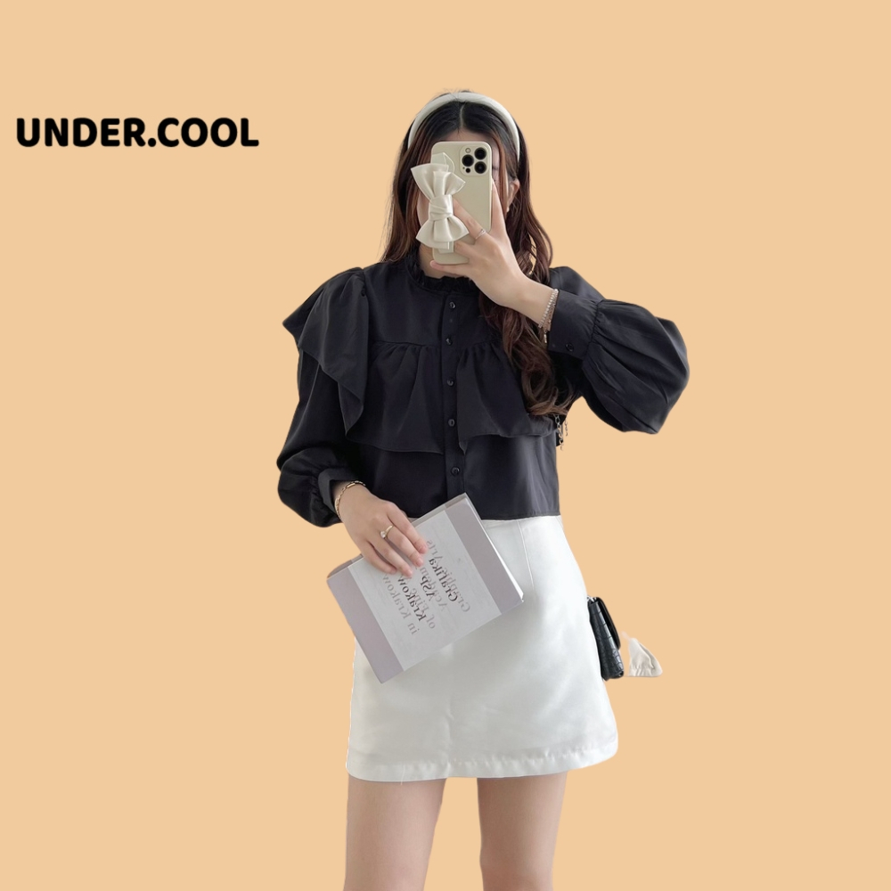 Áo Sơ Mi Tiểu Thư UNDERCOOL phối Bèo Vintage màu xanh blue, hồng đậm, trắng, đen