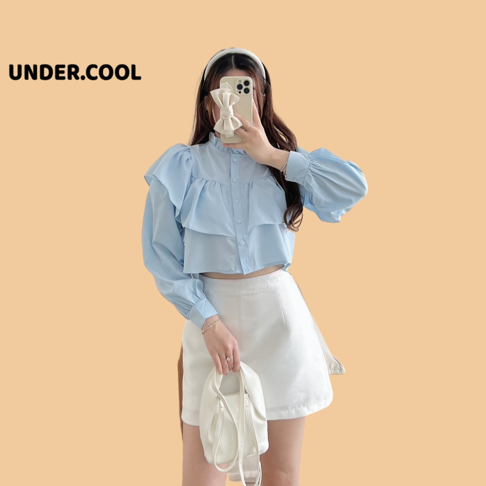 Áo Sơ Mi Tiểu Thư UNDERCOOL phối Bèo Vintage màu xanh blue, hồng đậm, trắng, đen