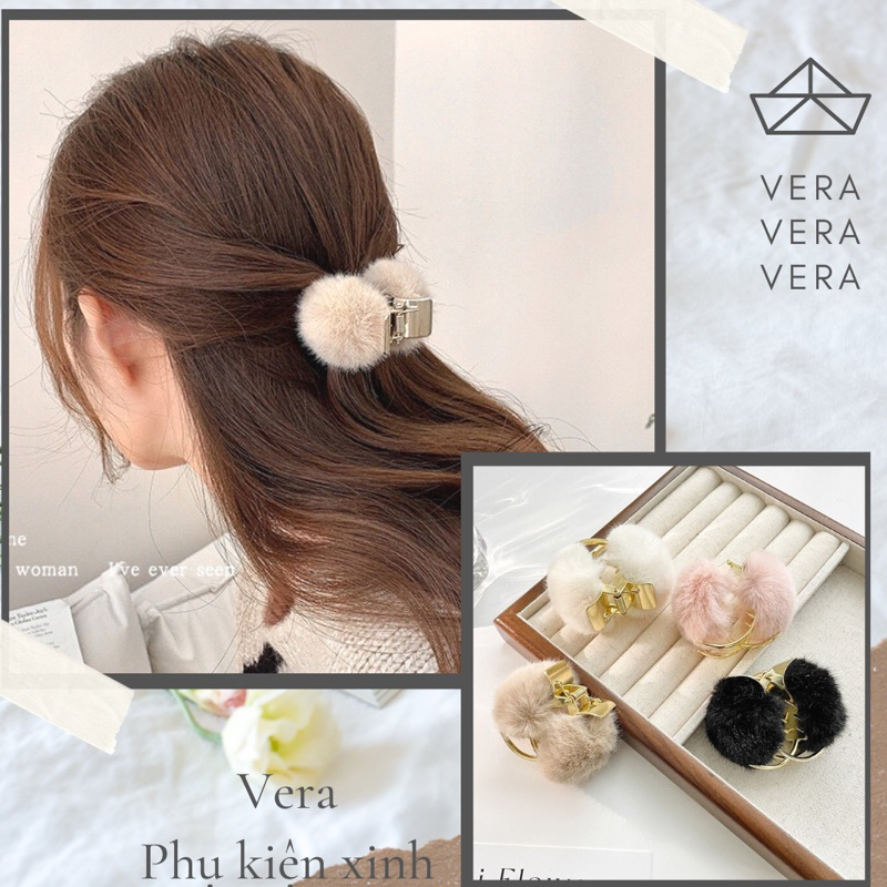 Kẹp tóc kim loại đính lông hàng cao cấp.