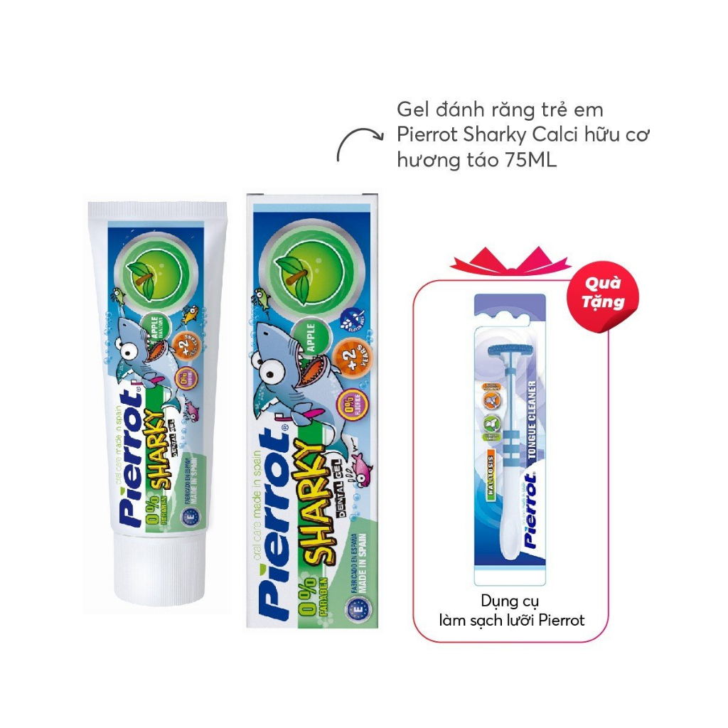 Gel đánh răng trẻ em Pierrot Sharky Calci hữu cơ hương táo 75ML