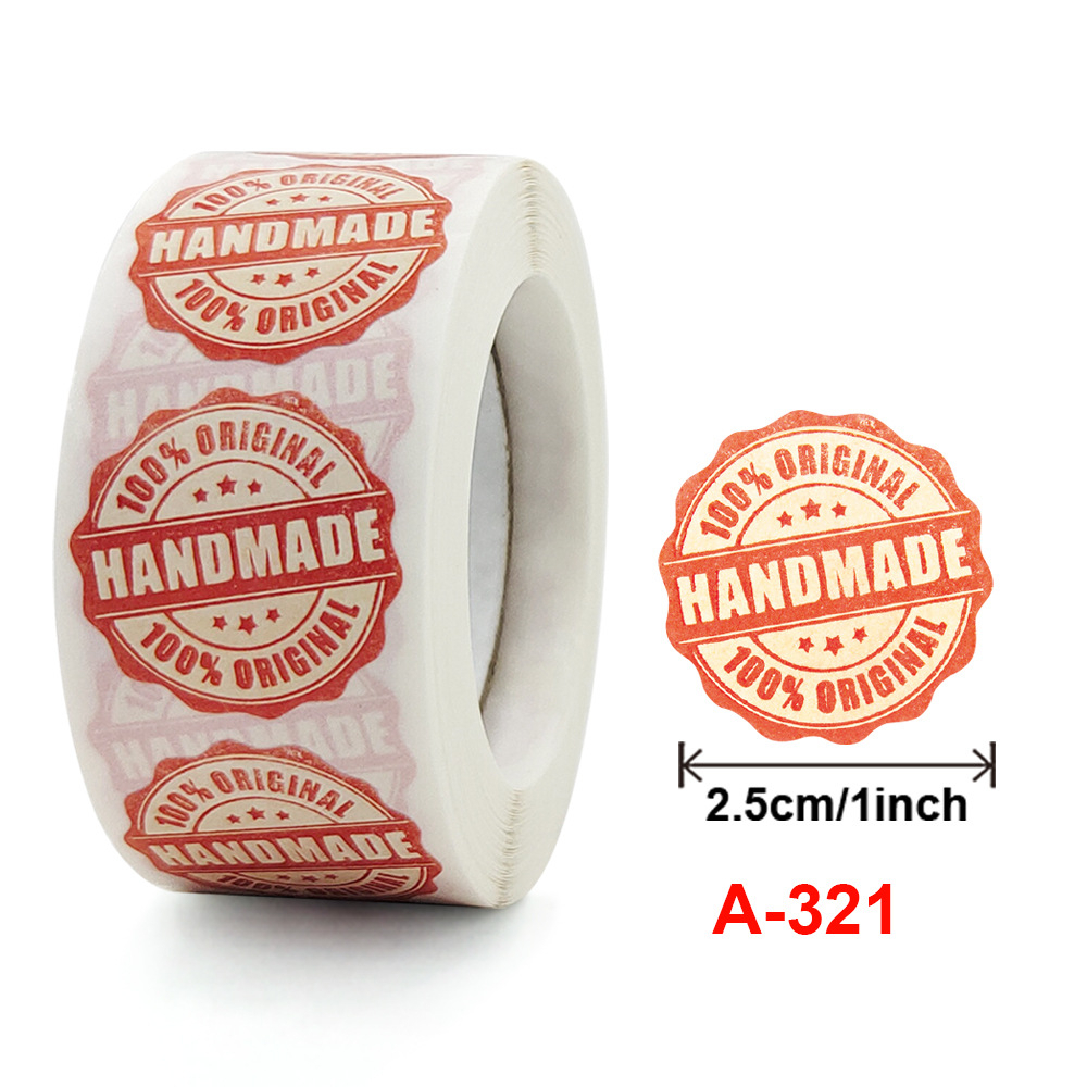 Cuộn 500 nhãn dán cảm ơn, sticker thank you, tem tròn thank you chữ Handmade cực đẹp