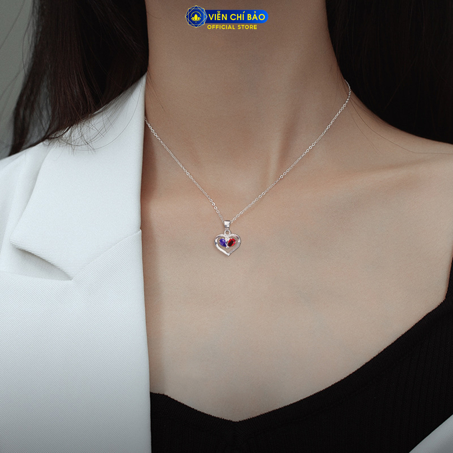Dây chuyền bạc nữ trái tim đính đá chất liệu bạc 925 thời trang phụ kiện trang sức nữ Viễn Chí Bảo D400613