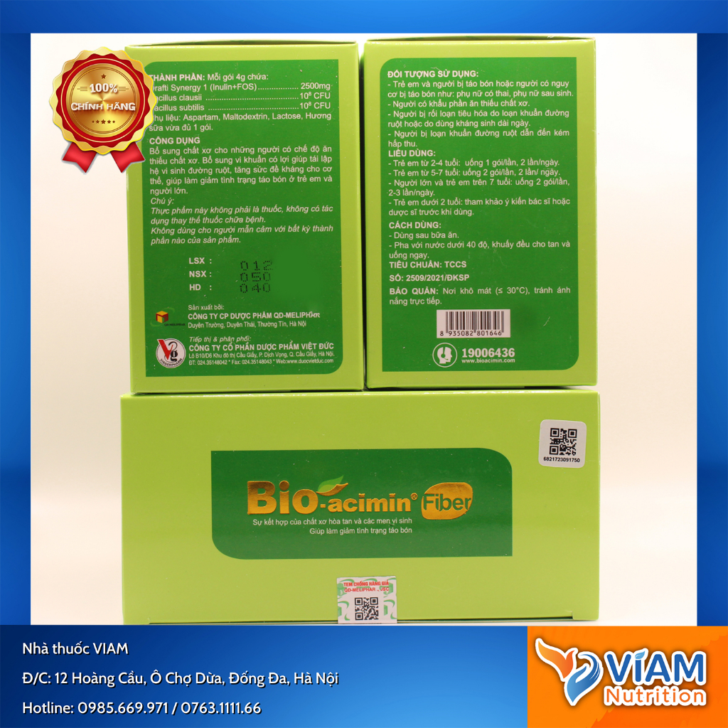 Cốm vi sinh Bio acimin Fiber bổ sung chất xơ tự nhiên hộp 30 gói