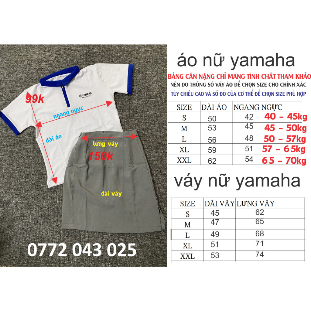Áo thun xanh yamaha, áo thun trắng và váy yamaha