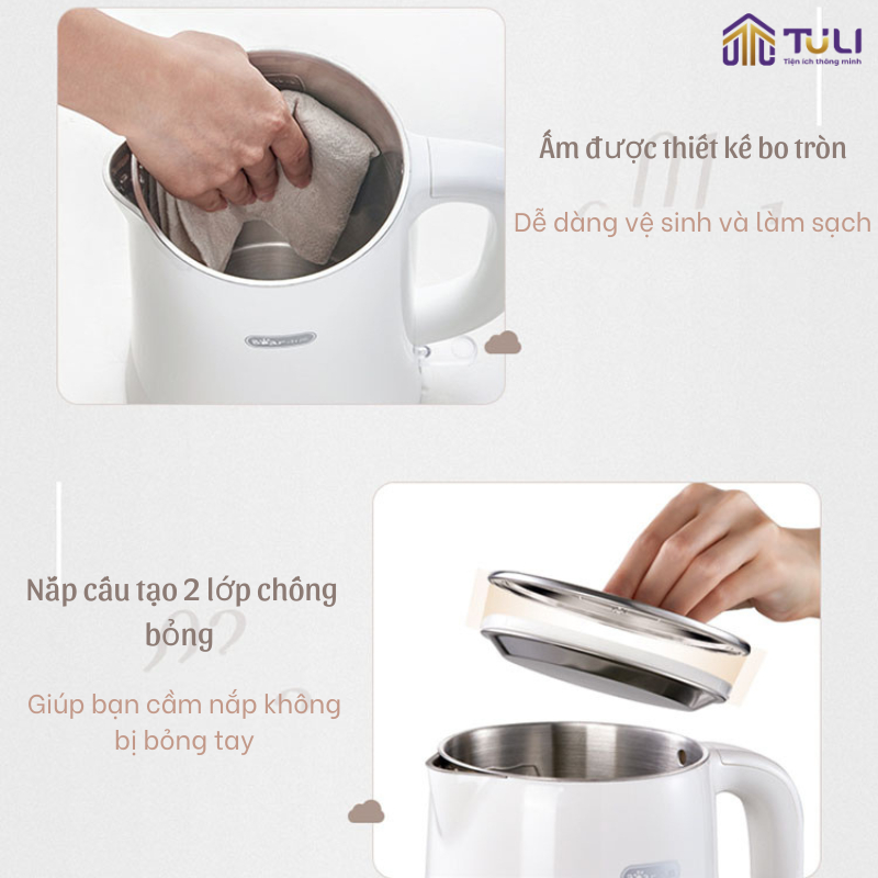 Ấm siêu tốc 1.7L Bear ZDH D17K2, 1800W, bình đun nước lõi inox cao cấp công nghệ làm nóng nhanh, Hàng Chính Hãng, Bh 18T