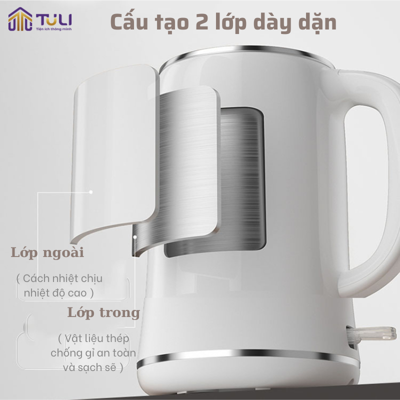 Ấm siêu tốc 1.7L Bear ZDH D17K2, 1800W, bình đun nước lõi inox cao cấp công nghệ làm nóng nhanh, Hàng Chính Hãng, Bh 18T