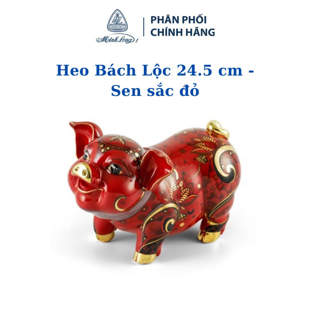 Heo Bách Lộc 24.5 cm - Sen sắc đỏ - Gốm sứ cao cấp Minh Long 1