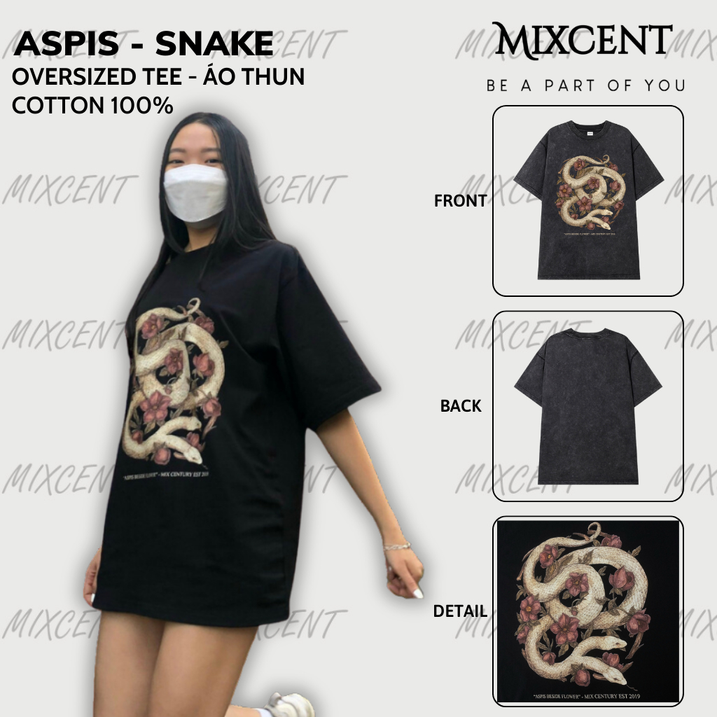 Áo thun trơn Snake Aspis Nam Nữ unisex, áo phông cotton tay lỡ Mixcent