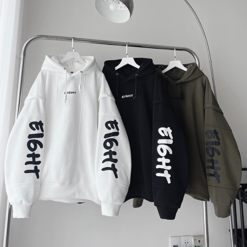 Áo Hoodie Nỉ Lót Bông Tay Nối EIGHT Form Rộng Unisex | BigBuy360 - bigbuy360.vn