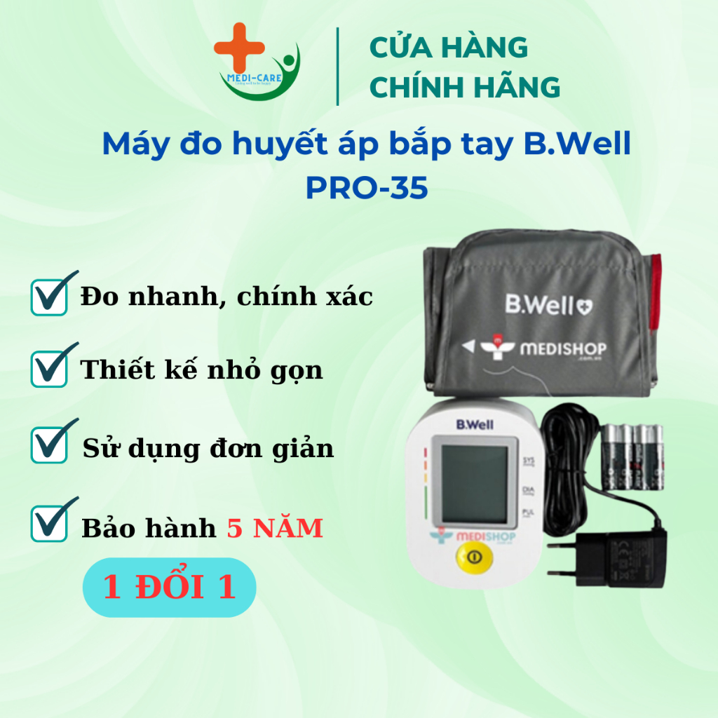 Máy đo huyết áp bắp tay B.Well PRO-35 - Bảo hành chính hãng, đo nhanh, chính xác, đo huyết áp cho người lớn