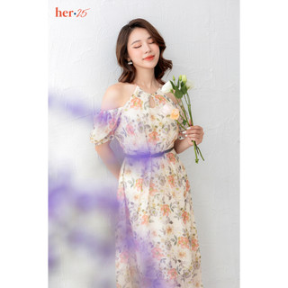 Váy cổ yếm hoa cam be 07.22
