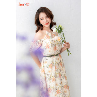 Váy cổ yếm hoa cam be 07.22