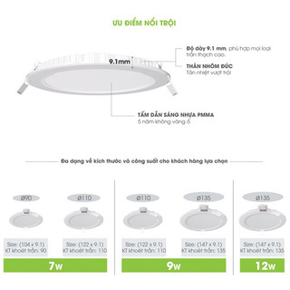 Đèn âm trần PT04v2 9W-12W Rạng Đông