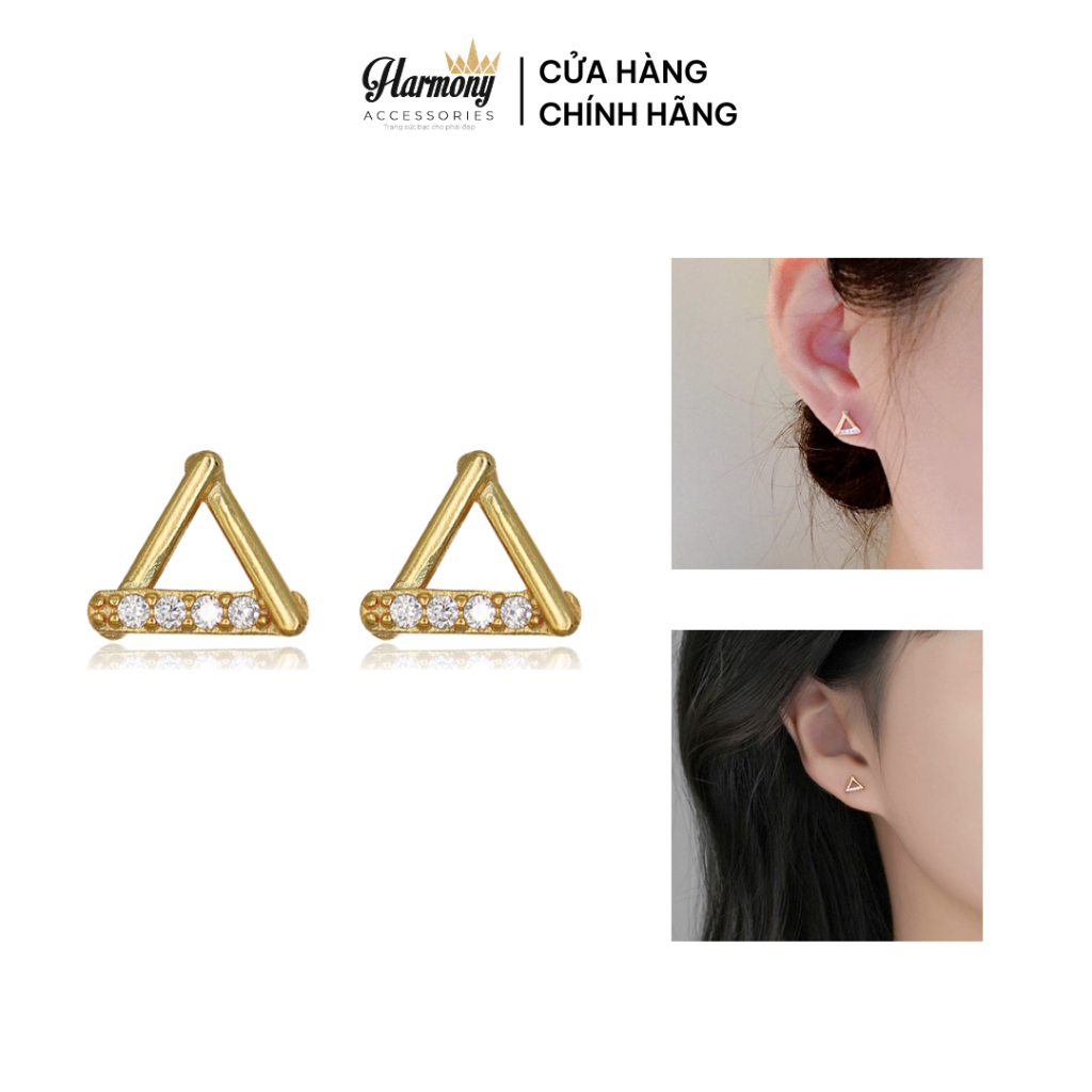 Khuyên tai nữ bạc đính đá hình tam giác mạ vàng 14k | HARMONY ACCESSORIES K252