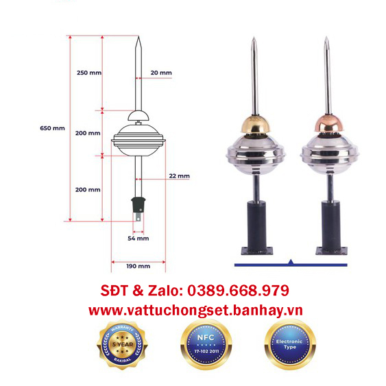 Kim thu sét Bakiral ESE 15 Bán kính bảo vệ 64m