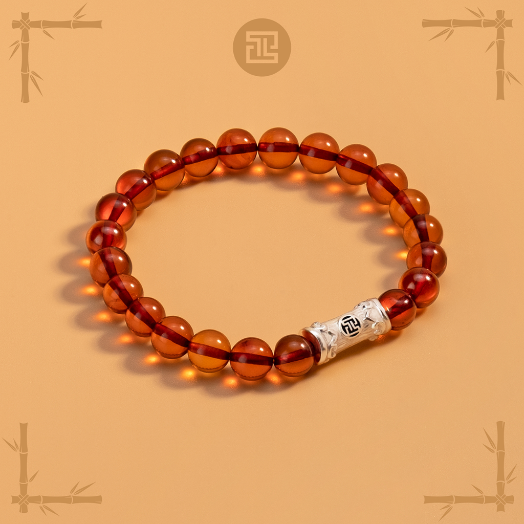 TINH LÂM Vòng Hổ Phách Đỏ 6 Li - Charm Lu Thống Ống Tre (Limited Edition) + Gift Box Yêu Tre