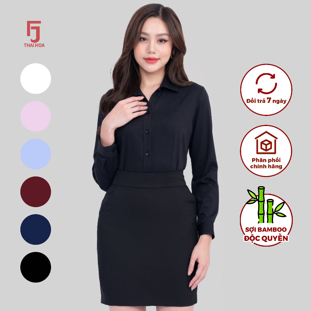 Áo sơ mi nữ form rộng thiết kế công sở dài tay nhiều màu form rộng vải sợi tre cao cấp Thái Hòa ASW0101-R10