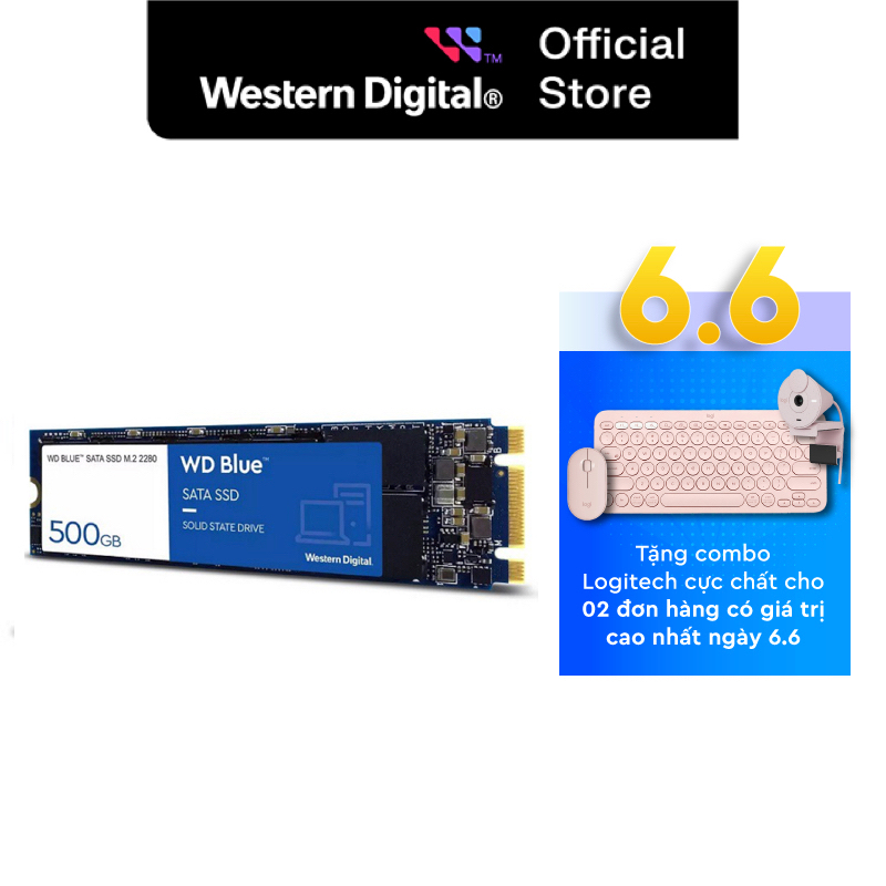 Ổ Cứng SSD Western Digital WD BLUE 500GB 3D-NAND M.2 2280 SATA III - WDS500G2B0B