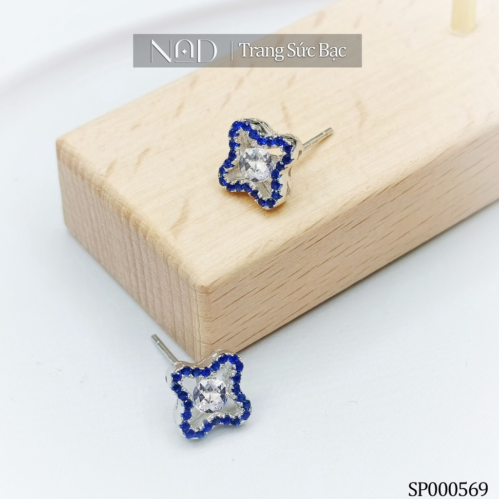 Khuyên tai nam khuyên tai nữ Khuyên nụ viền đá xanh độc đẹp hiếm mẫu lạ siêu HOT không đụng hàng