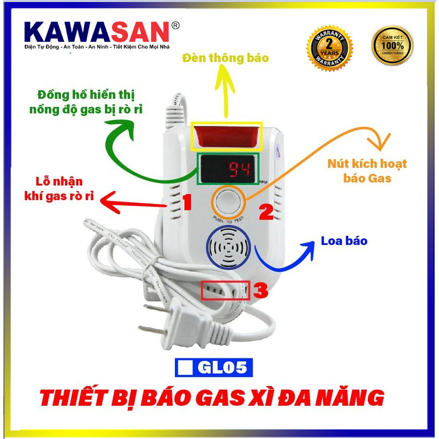 Thiết bị báo xì Gas/báo rò rỉ Gas đa năng có thể dùng độc lập hoặc tích hợp bộ trung tâm báo qua điện thoại GL05