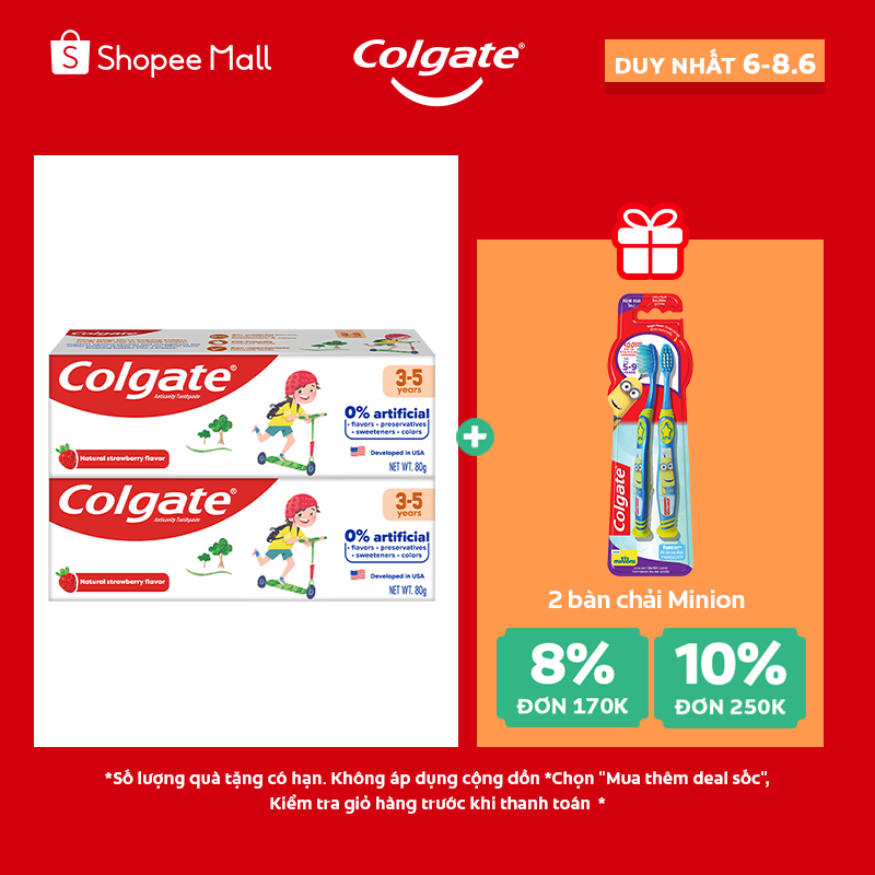 Bộ 2 kem đánh răng trẻ em Colgate Kid Free From không chất nhân tạo cho bé 3-5 tuổi 80g