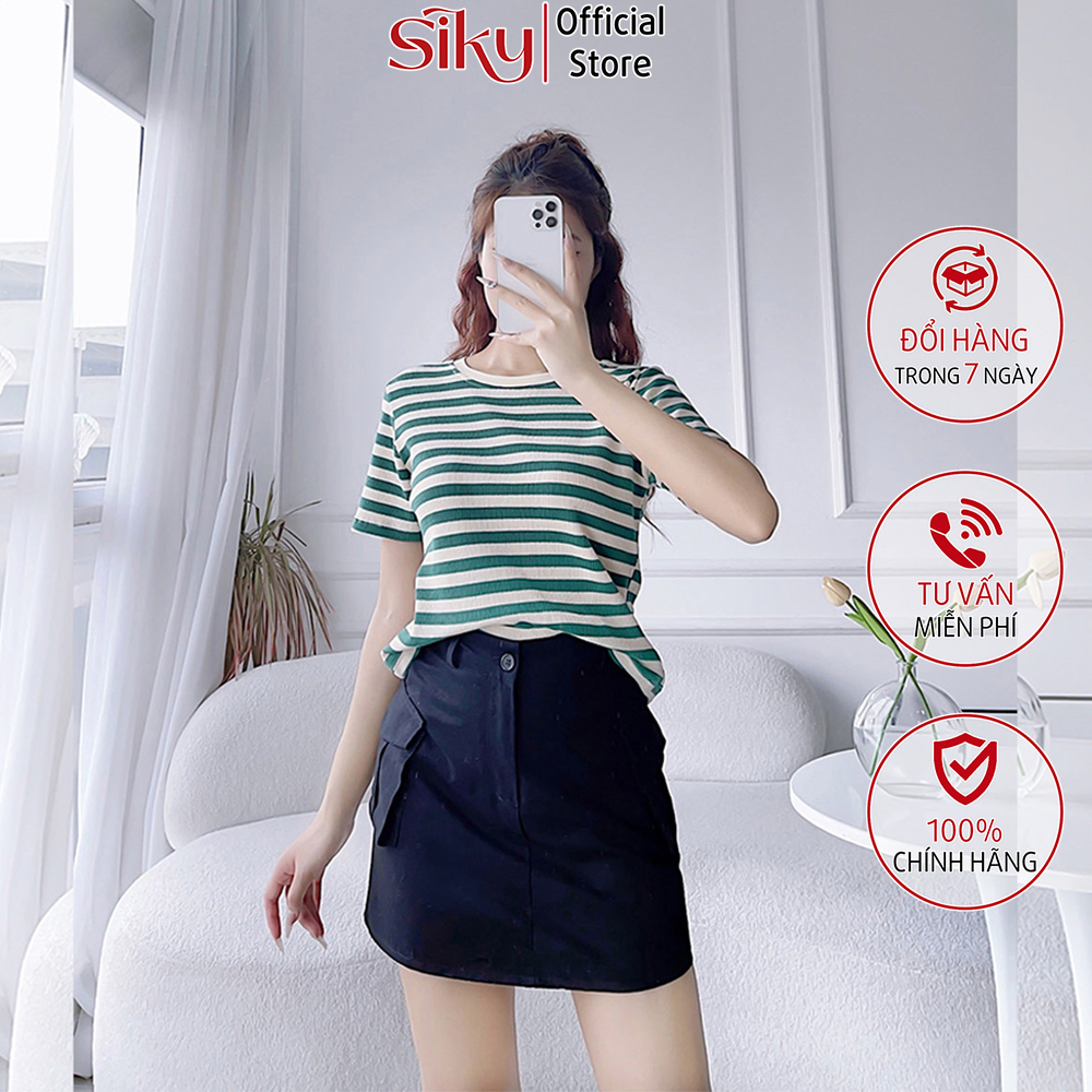 Áo thun baby tee nữ SIKY chất liệu mongtoghi kẻ phối cổ zip dáng vừa vintage - AP02